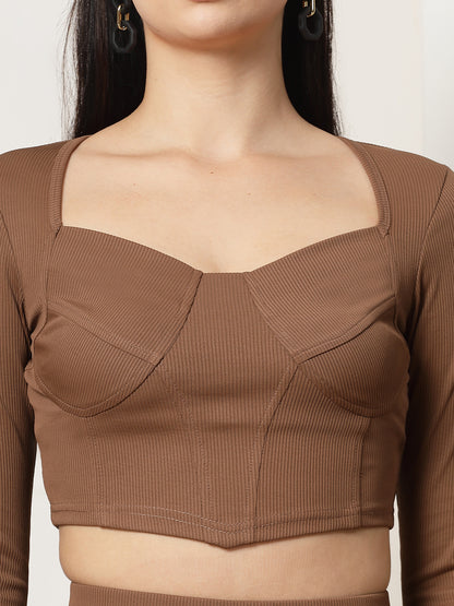 Ribbed Sweetheart Crop Top and Trouser Co-ord Set