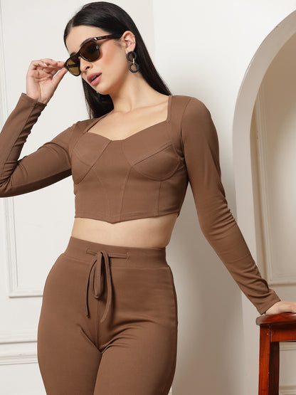 Ribbed Sweetheart Crop Top and Trouser Co-ord Set