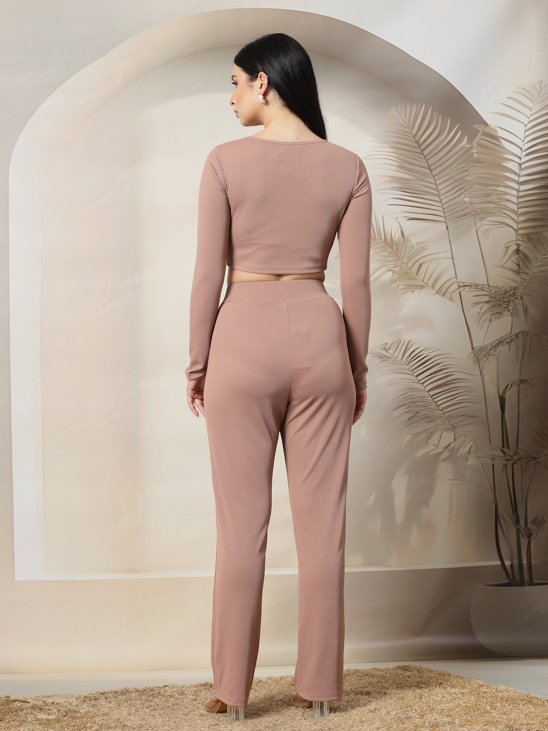 Ribbed Sweetheart Crop Top and Trouser Co-ord Set