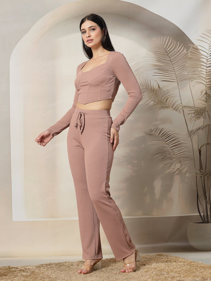 Ribbed Sweetheart Crop Top and Trouser Co-ord Set