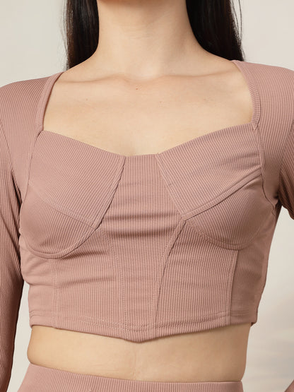 Ribbed Sweetheart Crop Top and Trouser Co-ord Set