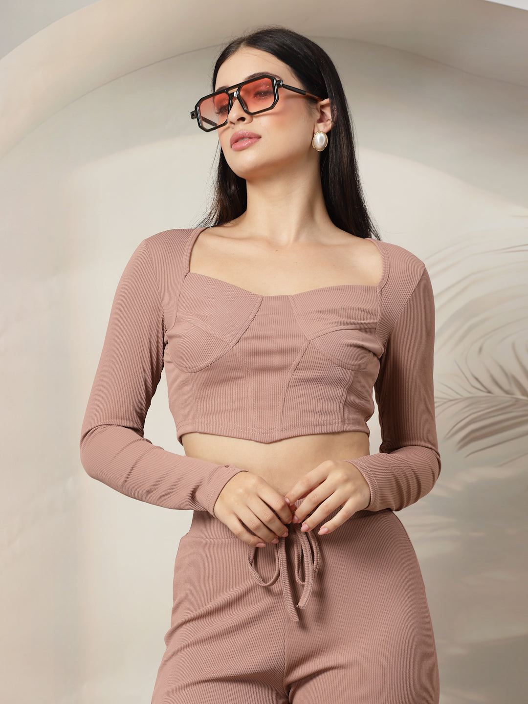 Ribbed Sweetheart Crop Top and Trouser Co-ord Set