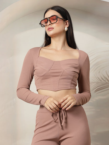 Ribbed Sweetheart Crop Top and Trouser Co-ord Set