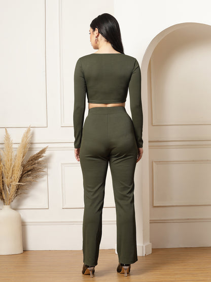 Ribbed Sweetheart Crop Top and Trouser Co-ord Set