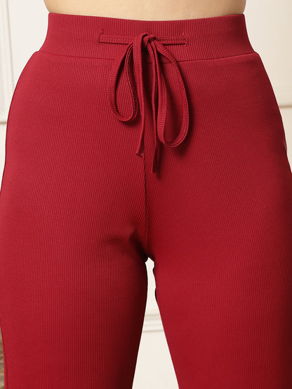 Ribbed Sweetheart Crop Top and Trouser Co-ord Set