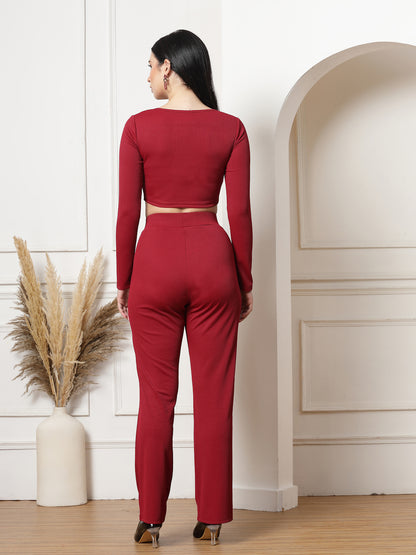 Ribbed Sweetheart Crop Top and Trouser Co-ord Set