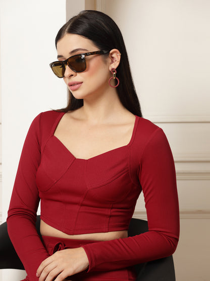 Ribbed Sweetheart Crop Top and Trouser Co-ord Set