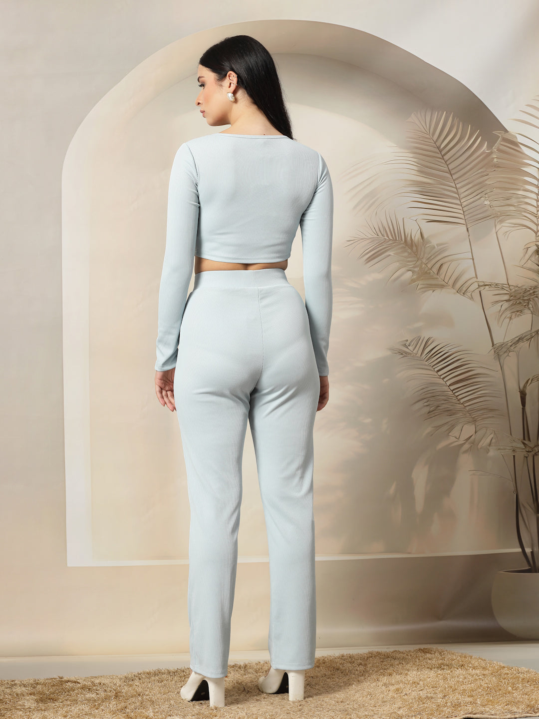 Ribbed Sweetheart Crop Top and Trouser Co-ord Set