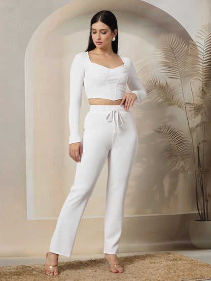 Ribbed Sweetheart Crop Top and Trouser Co-ord Set