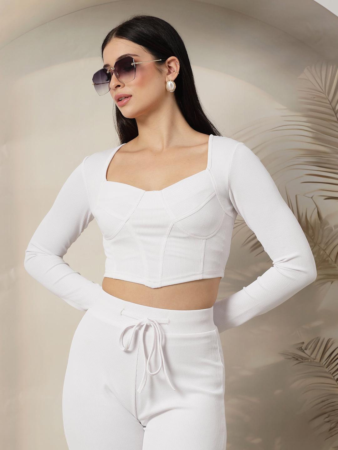 Ribbed Sweetheart Crop Top and Trouser Co-ord Set