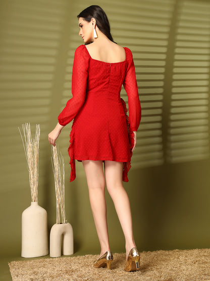 Ruffle Mini Dress with Long Sleeves