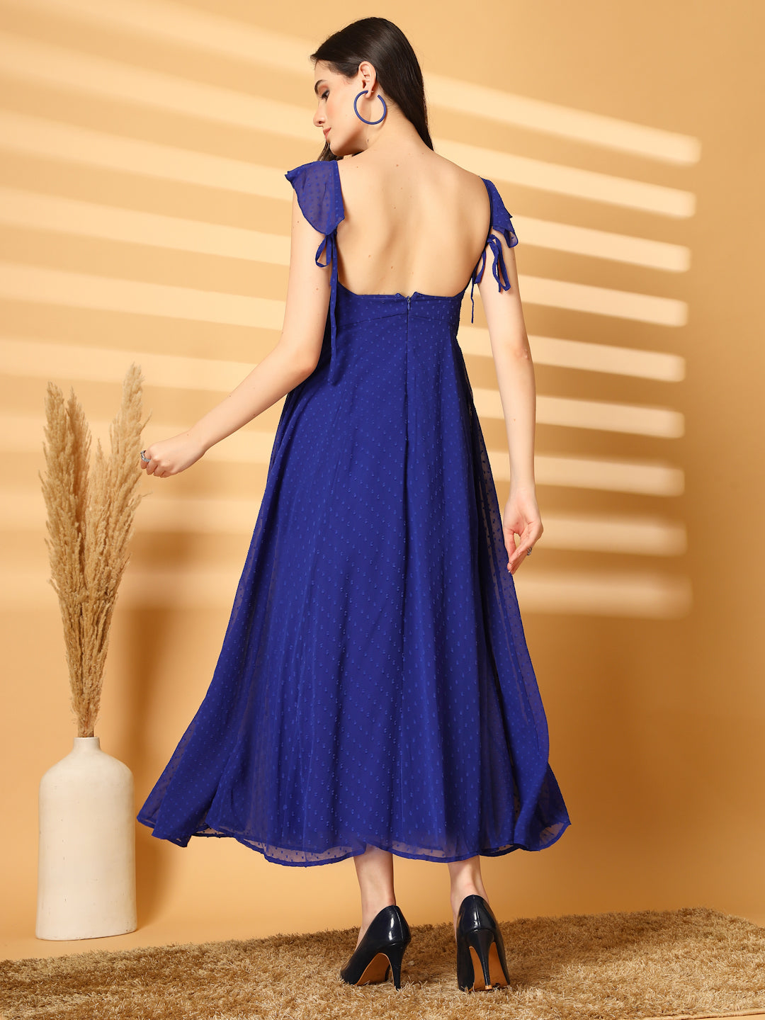 Ruffle Strap Backless Maxi Dress