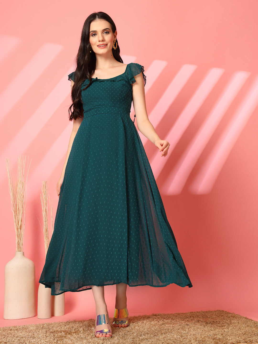 Ruffle Strap Backless Maxi Dress