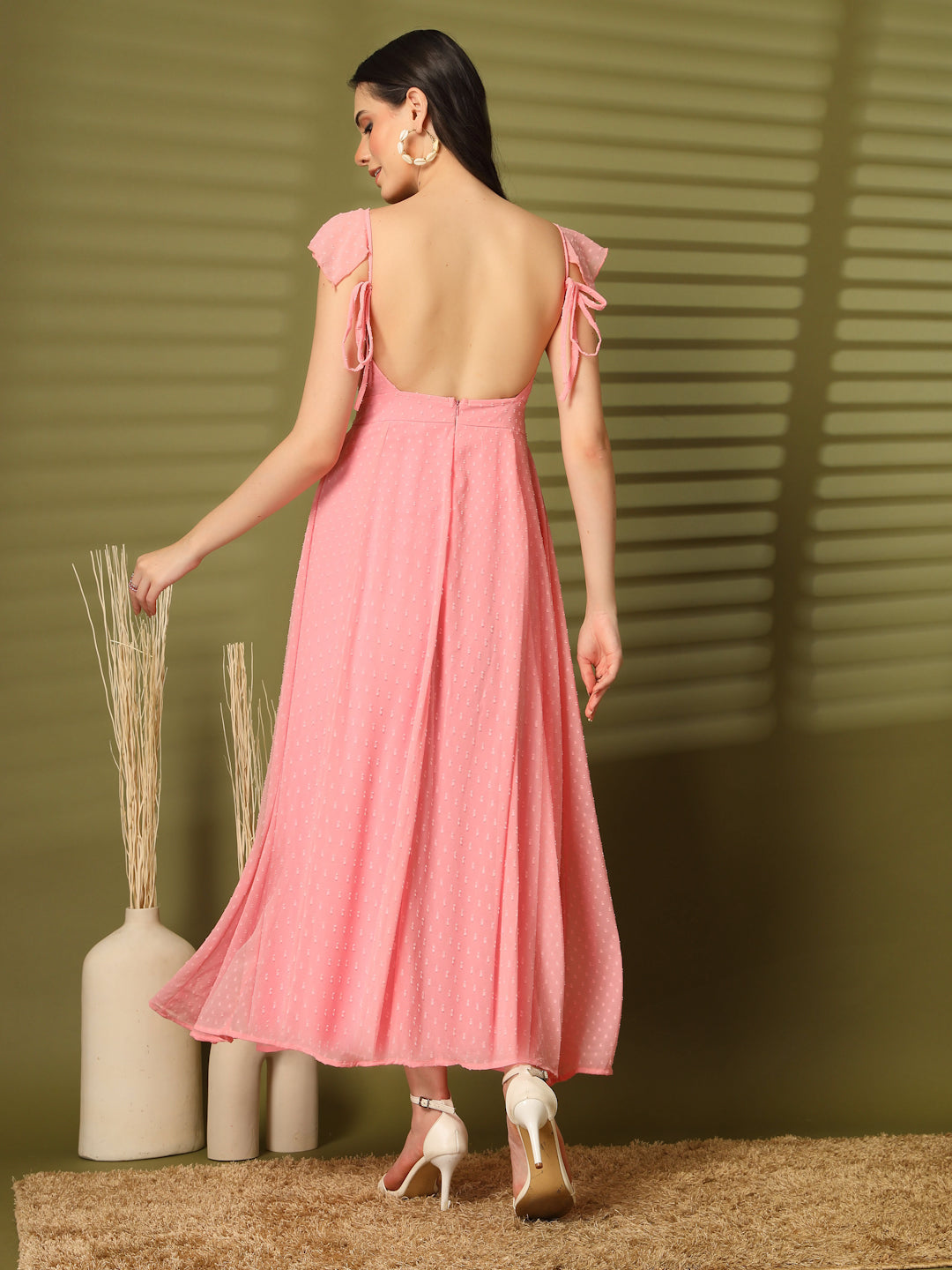 Ruffle Strap Backless Maxi Dress