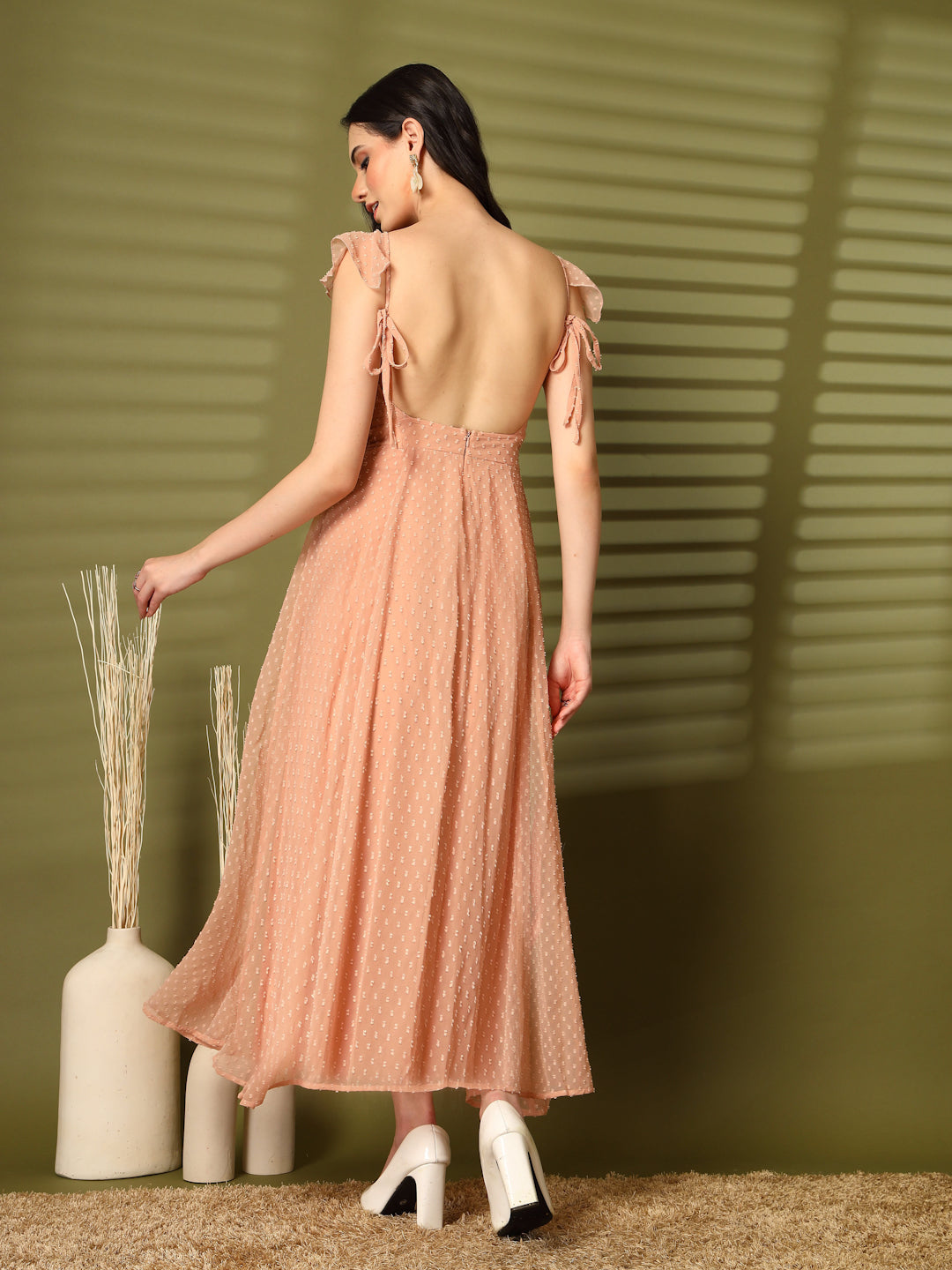 Ruffle Strap Backless Maxi Dress