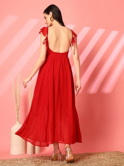 Ruffle Strap Backless Maxi Dress