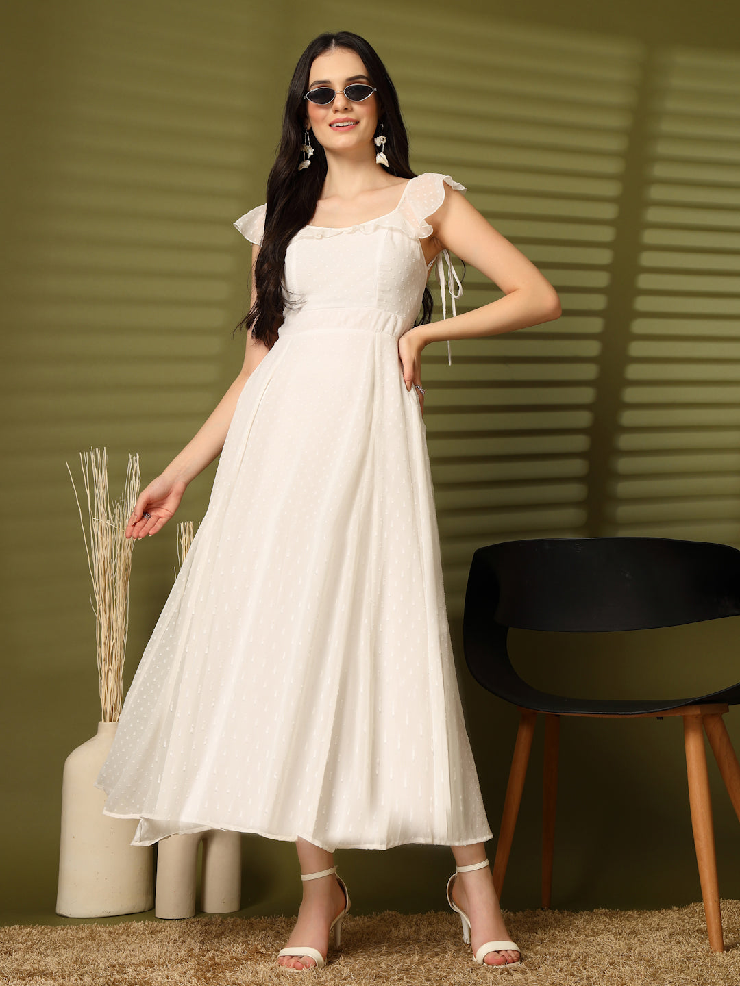 Ruffle Strap Backless Maxi Dress