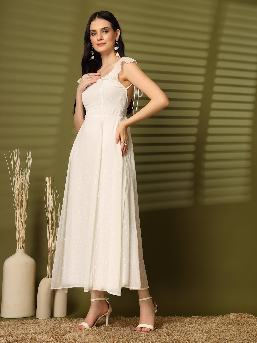 Ruffle Strap Backless Maxi Dress