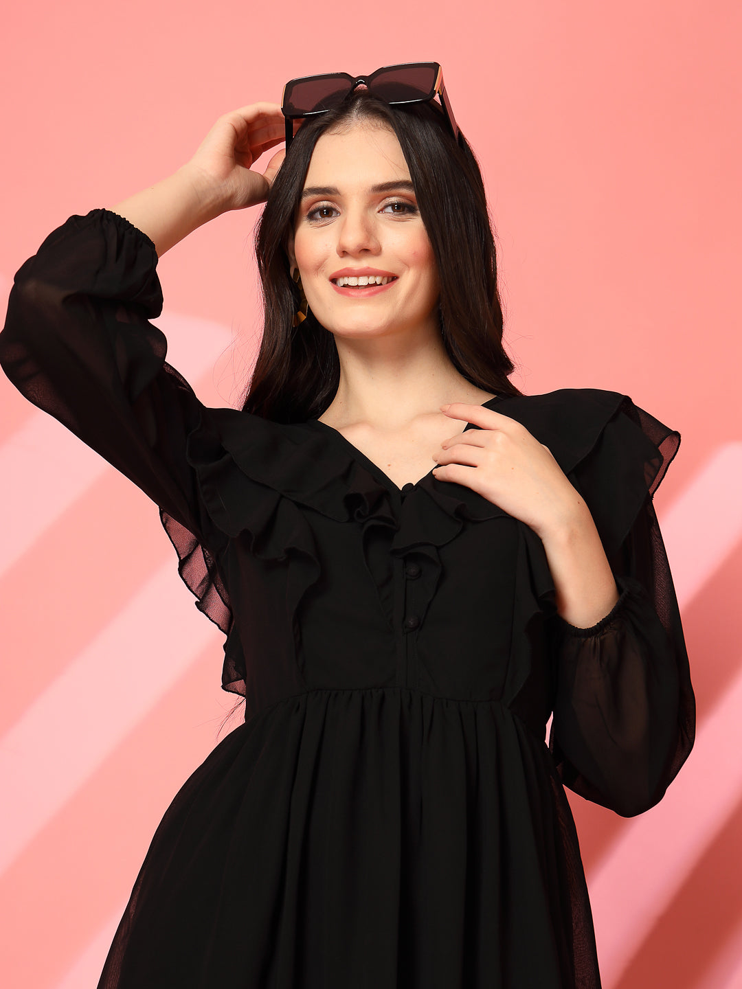 Ruffle V-Neck Midi Fit & Flare Dress