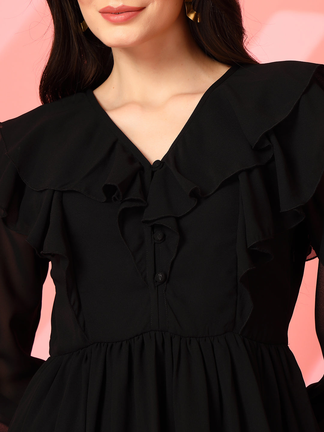 Ruffle V-Neck Midi Fit & Flare Dress