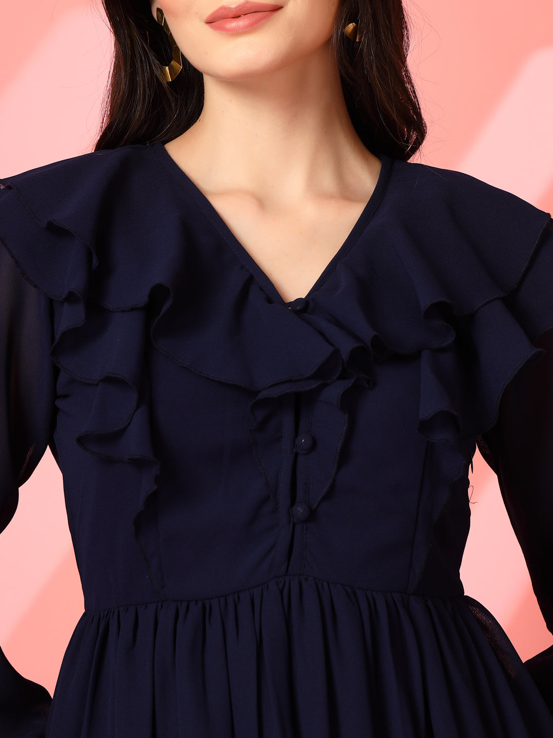 Ruffle V-Neck Midi Fit & Flare Dress
