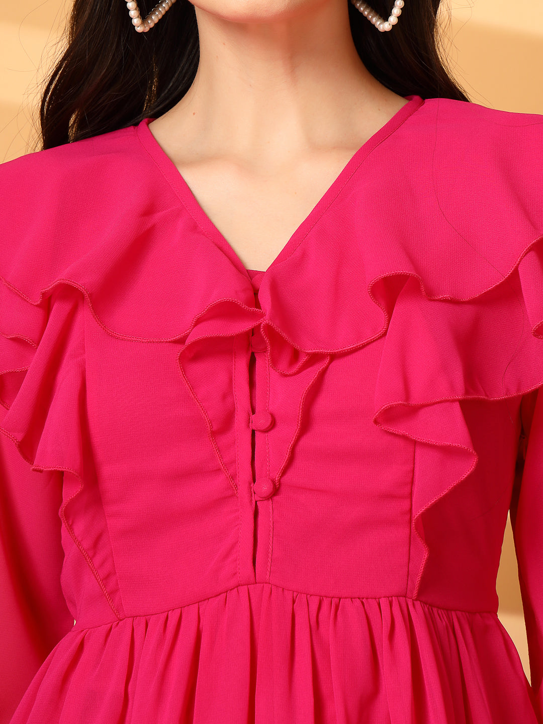 Ruffle V-Neck Midi Fit & Flare Dress