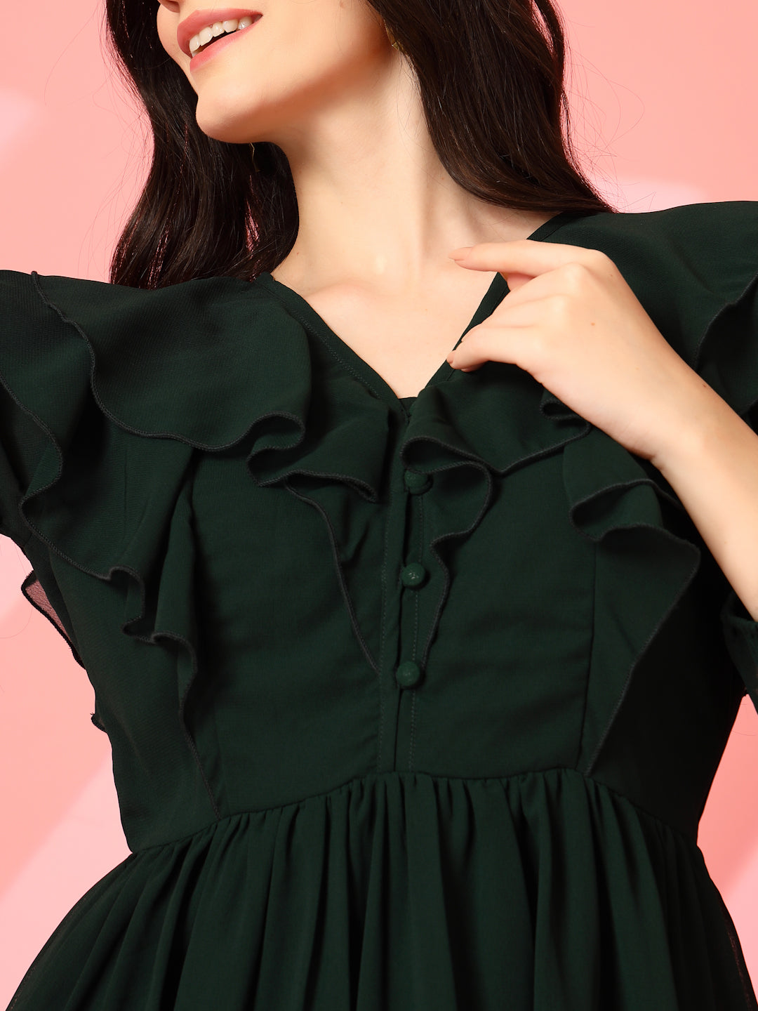 Ruffle V-Neck Midi Fit & Flare Dress