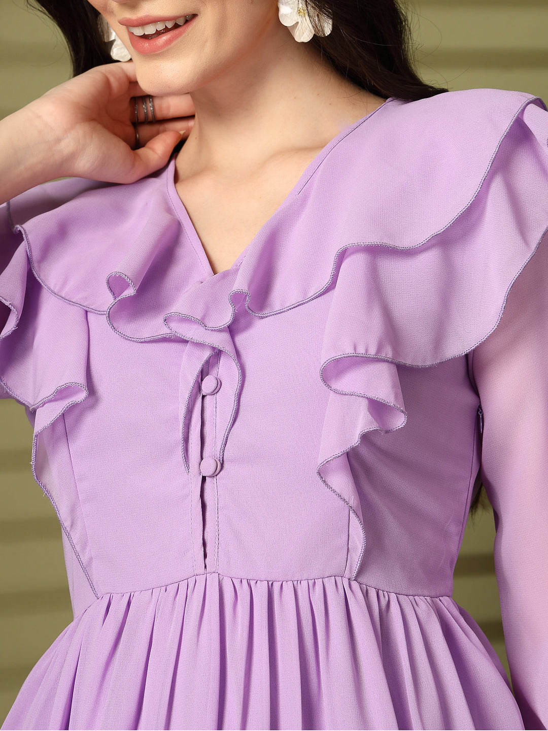 Ruffle V-Neck Midi Fit & Flare Dress