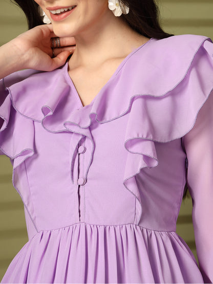 Ruffle V-Neck Midi Fit & Flare Dress