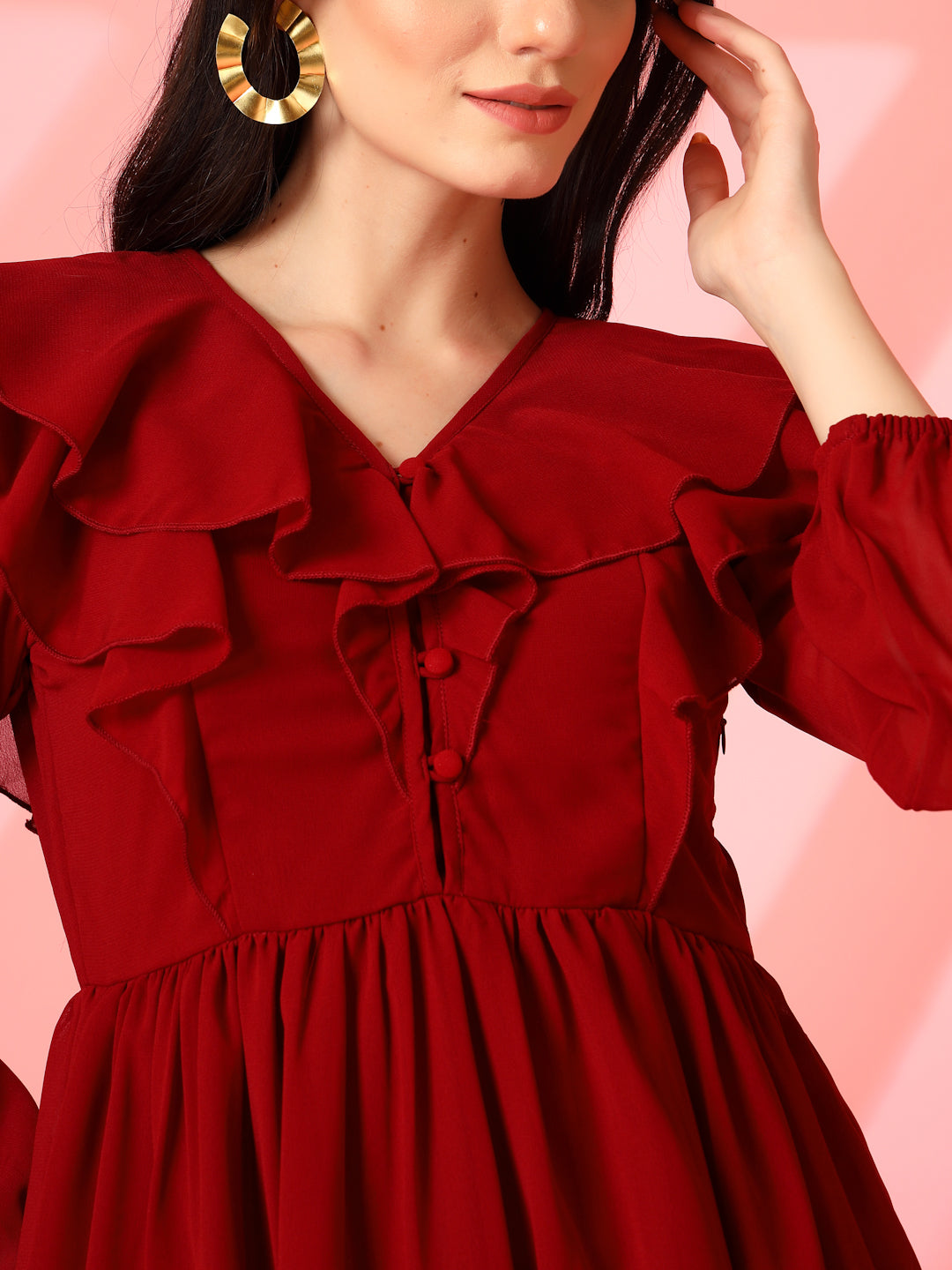 Ruffle V-Neck Midi Fit & Flare Dress