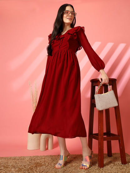 Ruffle V-Neck Midi Fit & Flare Dress