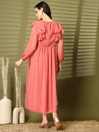Ruffle V-Neck Midi Fit & Flare Dress