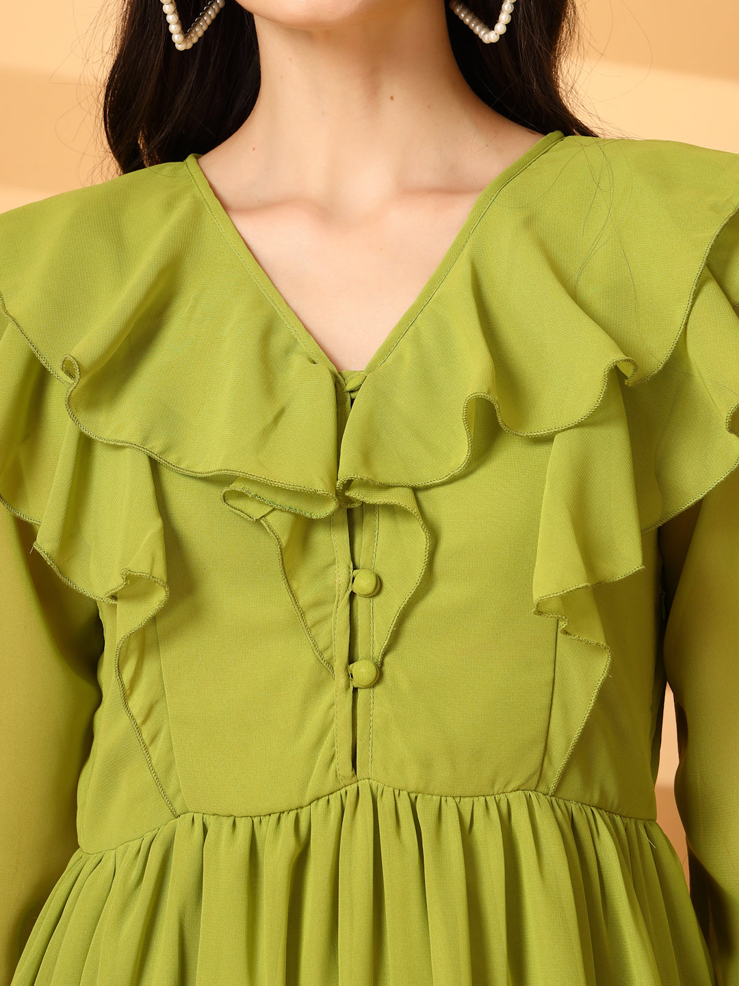 Ruffle V-Neck Midi Fit & Flare Dress