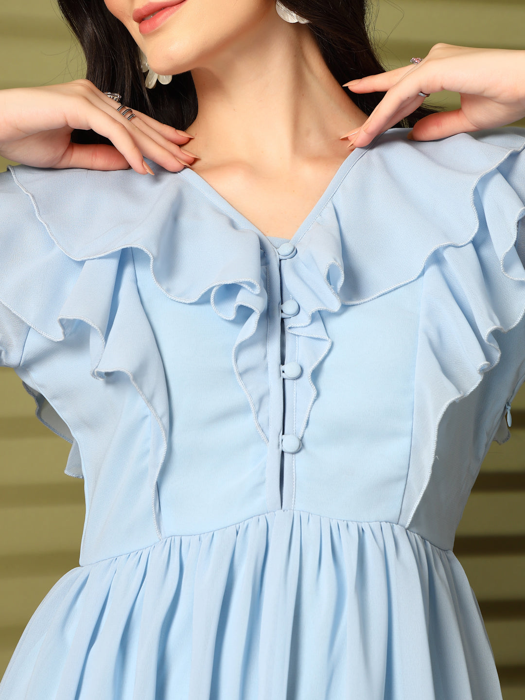 Ruffle V-Neck Midi Fit & Flare Dress