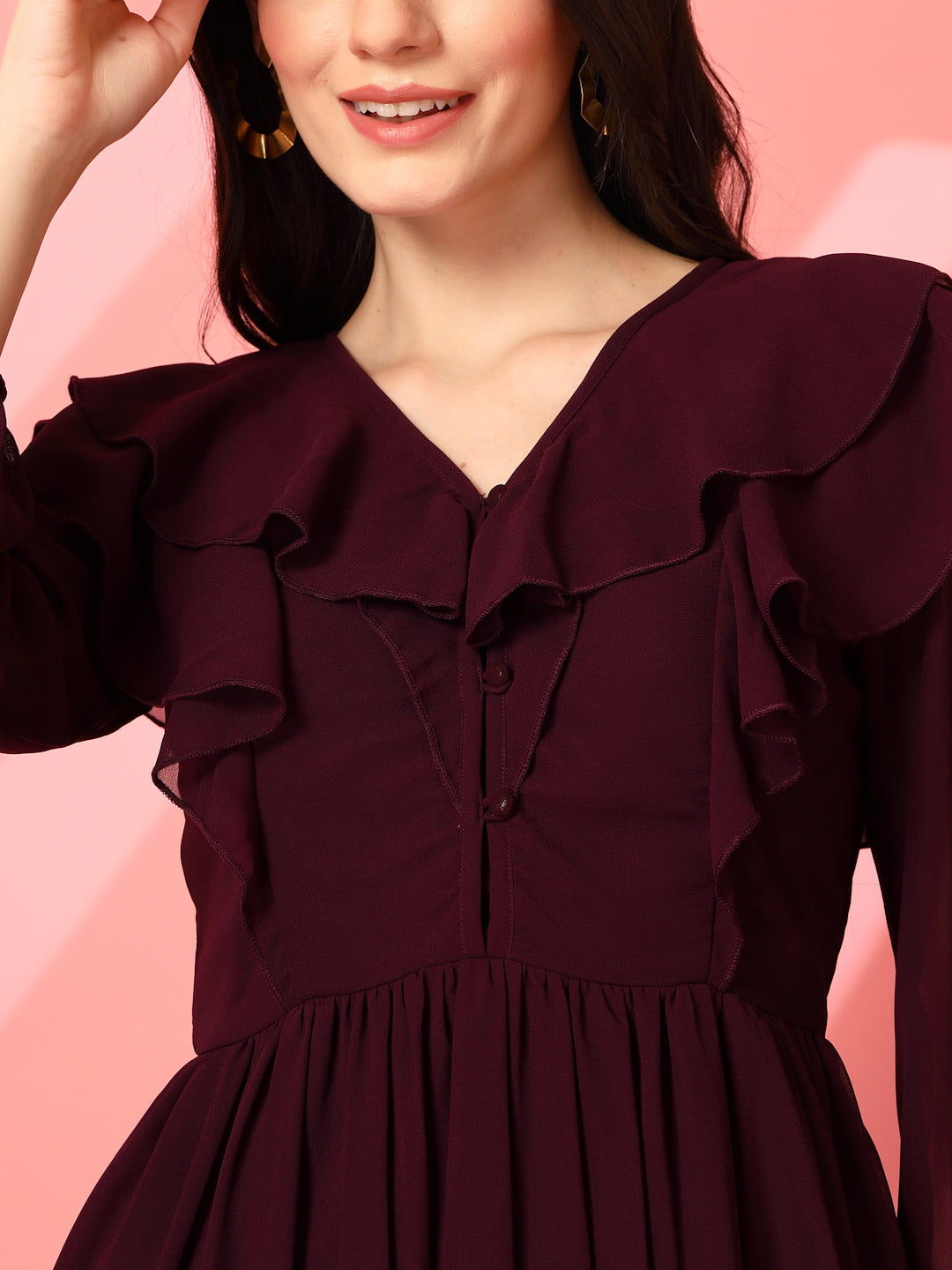 Ruffle V-Neck Midi Fit & Flare Dress