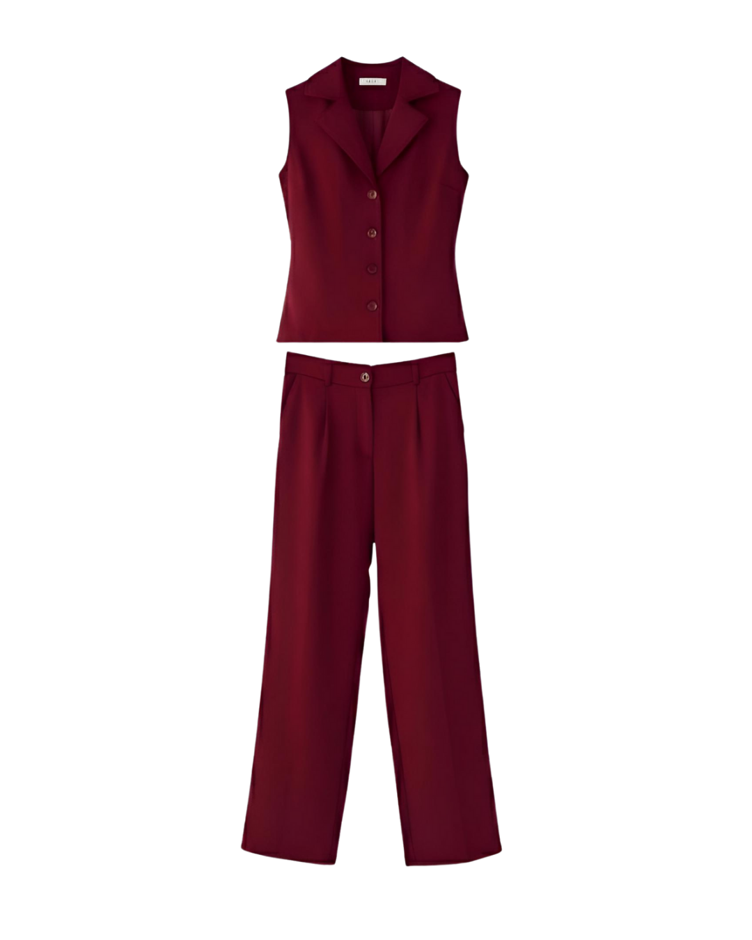 Sleeveless Collared Top and Tailored Trousers Set