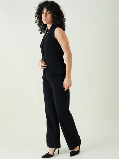 Sleeveless Collared Top and Tailored Trousers Set