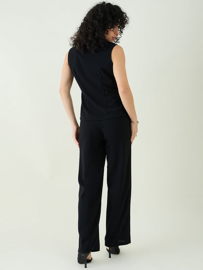 Sleeveless Collared Top and Tailored Trousers Set