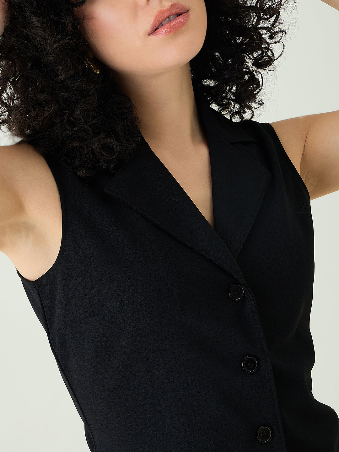 Sleeveless Collared Top and Tailored Trousers Set