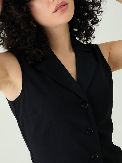 Sleeveless Collared Top and Tailored Trousers Set