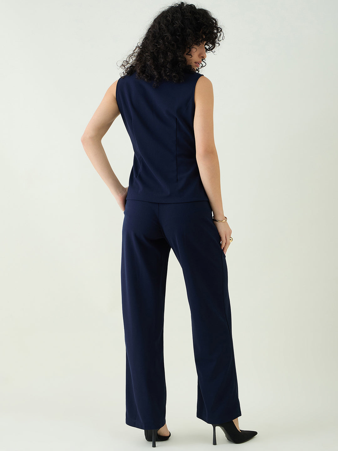 Sleeveless Collared Top and Tailored Trousers Set