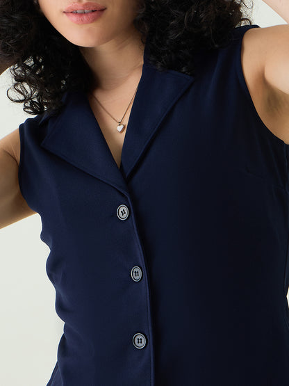 Sleeveless Collared Top and Tailored Trousers Set