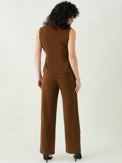 Sleeveless Collared Top and Tailored Trousers Set