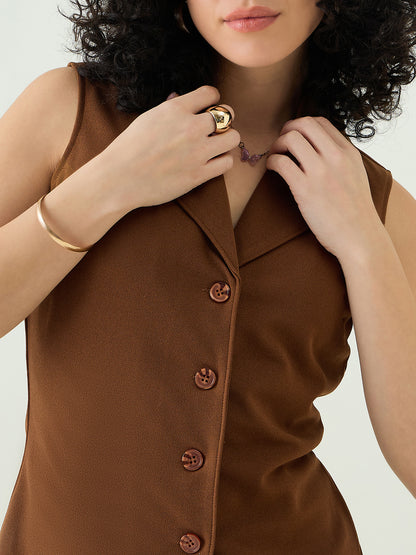 Sleeveless Collared Top and Tailored Trousers Set