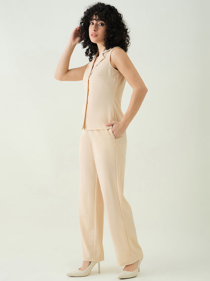 Sleeveless Collared Top and Tailored Trousers Set