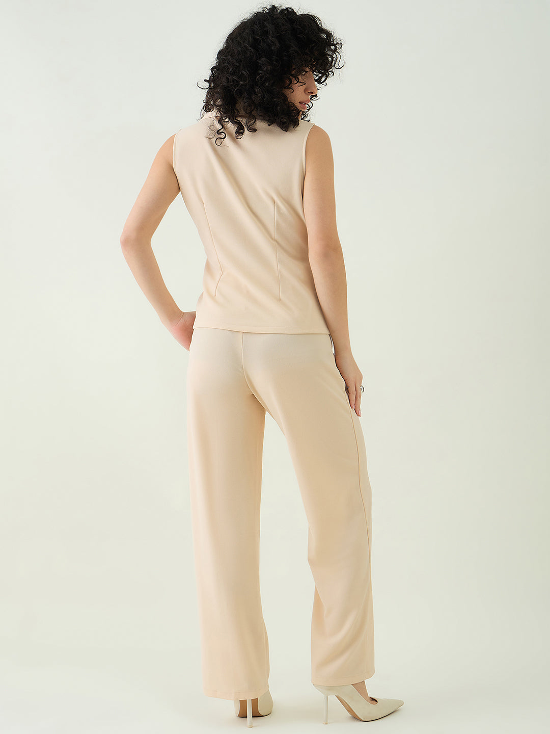 Sleeveless Collared Top and Tailored Trousers Set