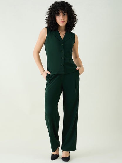 Sleeveless Collared Top and Tailored Trousers Set