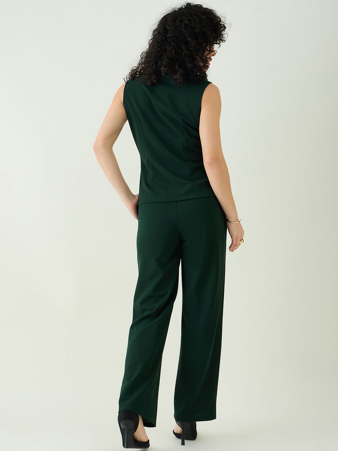 Sleeveless Collared Top and Tailored Trousers Set