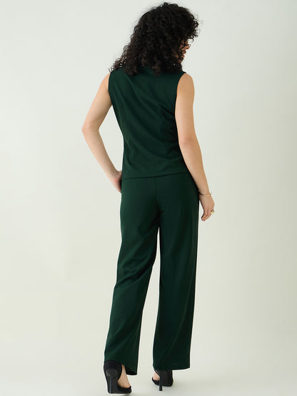 Sleeveless Collared Top and Tailored Trousers Set