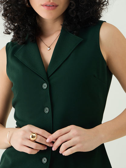 Sleeveless Collared Top and Tailored Trousers Set